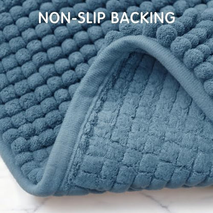SUBRTEX Bathroom Rugs, 24" x 44" Chenille Bath Rug Soft Short Plush Bath Mat Soft Shower Mat Water Absorbent Shower Mat Quick Dry Machine Washable, Stone Blue
