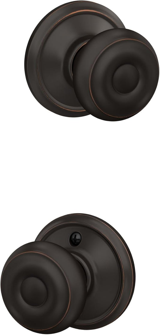 Schlage F10 GEO 716 Georgian Door Knob, Hall & Closet Passage Lock, Aged Bronze