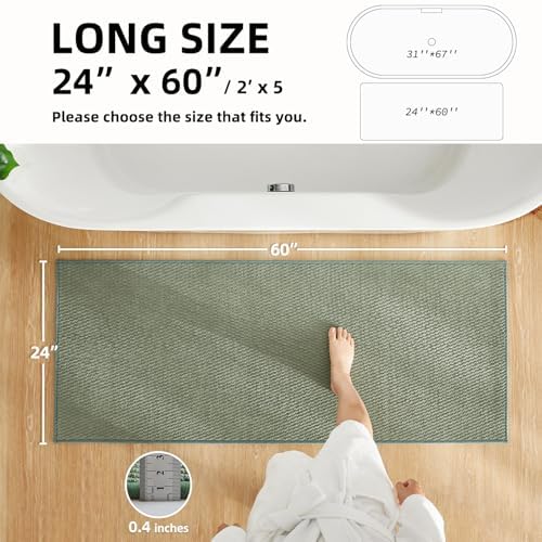 TYUU Bathroom Runner Rug, Long Bath Mat Washable Thin Quick Dry Low Pile Bathroom Runner Rugs 24 x 60 Non Slip, Sage Green 24"x60"