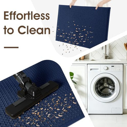 Memory Foam Bath Mat, Ultra Soft Absorbent Waffle Bathroom Rugs, Super Non-Slip PVC Backing Bath Rug Quick Dry, Machine Washable Rug for Tub, Shower, Home Decor Accessory, 60" x 24", Navy Blue