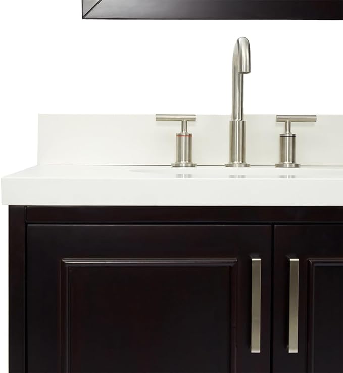 ARIEL Stafford 84-inch Bathroom Vanity with Sink,Solid Wood, 1.5-inch Pure White Quartz Countertop & Backsplash, Double Oval Porcelain Sink, 5 Soft Closing Doors, 6 Dovetail Drawers, Espresso