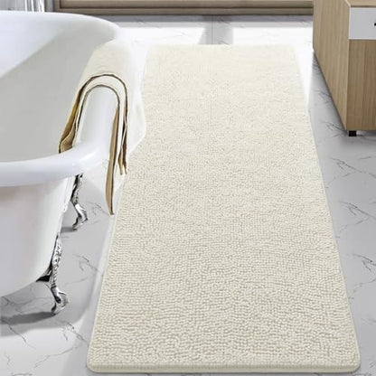 LOCHAS Luxury Bathroom Rug Shaggy Bath Mat 24 x 70 Inch, Cream White