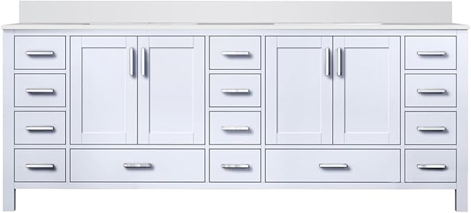 Jacques 84 in. W x 22 in. D White Double Bath Vanity and White Quartz Top
