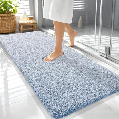 OLANLY Microfiber Soft Bathroom Rugs Mats 59x24, Cornflower Blue and White