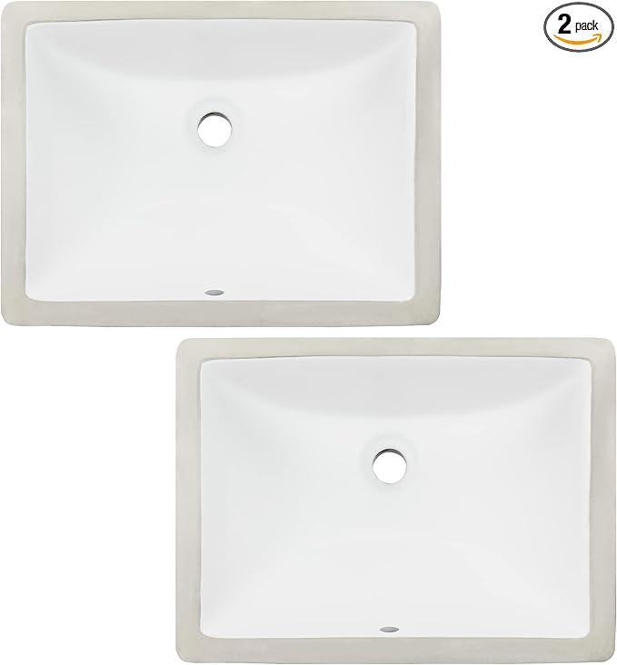 Ticor 18" Square White Porcelain Undermount Bathroom Vanity Sink Ceramic (2 Pack)