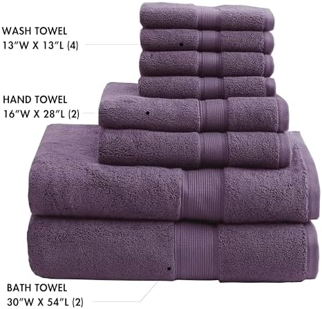 Madison Park 800GSM 100% Cotton Bathroom Bath Towel Set of 8, Purple