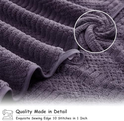 18 Pcs Purple Woven Family Towels Set-6 Bath Sheets,6 Hand Towels,6 Washcloths Soft Polyester Towels Absorbent Shower Towel Quick Dry Beach Chair Towel Lint Less Towels Set for Bathroom Spa Gym Hotel