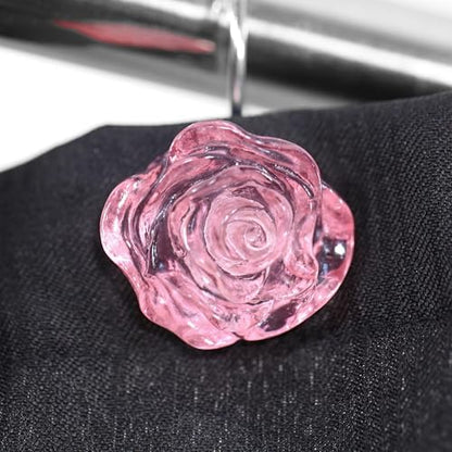 Pink Rose Shower Curtain Hooks: Cute Flower Bathroom Curtain Rings, 12Pcs