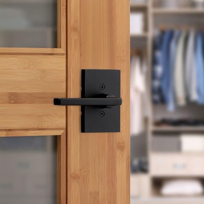 Kwikset Halifax Dummy Door Handle, Single Sided Lever for Closets, French Double Doors, and Pantry, Matte Black Non-Turning Reversible Interior Push/Pull Lever, with Microban Protection