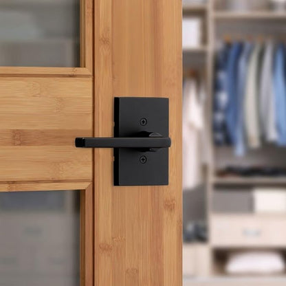 Kwikset Halifax Dummy Door Handle, Single Sided Lever for Closets, French Double Doors, and Pantry, Matte Black Non-Turning Reversible Interior Push/Pull Lever, with Microban Protection