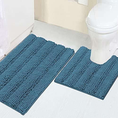 2 Piece Bathroom Rug Set with Toilet Mat, Soft Absorbent Chenille, Non-Slip