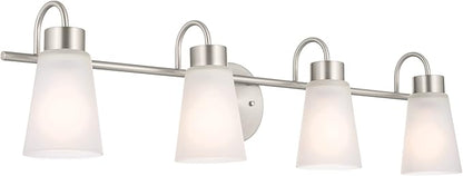 Kichler Erma 4-Light Bathroom Vanity Light Fixture with Clear Satin Etched Glass, Updated Traditional Wall Light in Brushed Nickel, (32.5" x 8.5")