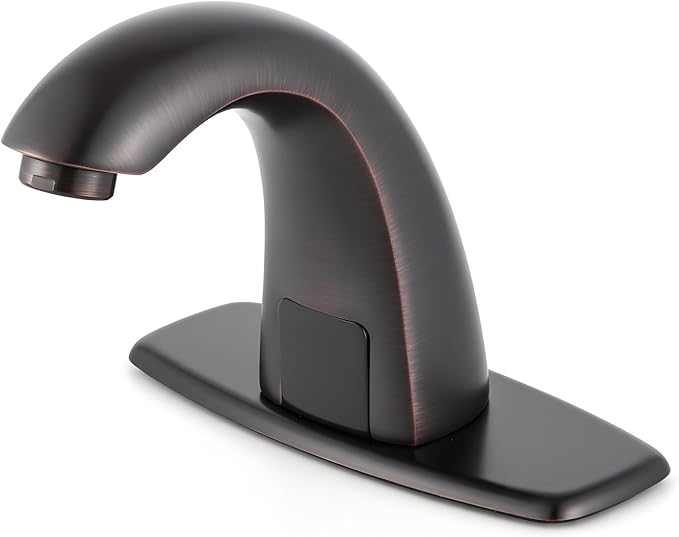 Luxice Oil Rubbed Bronze Touchless Bathroom Sink Faucet - Automatic Motion Sensor Battery Opertated with Temperature Mixing Valve for Commercial Lavatory