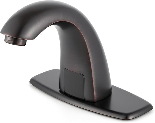 Luxice Oil Rubbed Bronze Touchless Bathroom Sink Faucet - Automatic Motion Sensor Battery Opertated with Temperature Mixing Valve for Commercial Lavatory