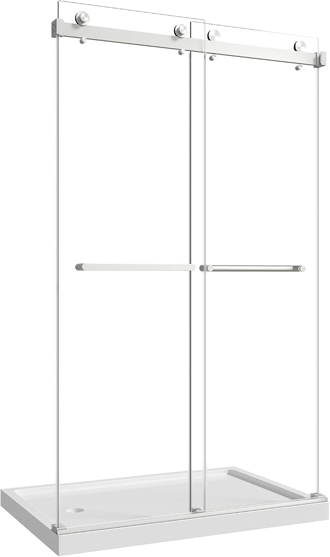 43"-48" W x 76" H Frameless Shower Door,Sliding Shower Door with 5/16"(8MM) SGCC Clear Tempered Glass,Reversible Installation,Nano Explosion-Proof Film,Waterproof Strip,for Bathroom,Brushed Nickel