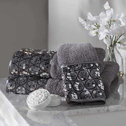 Zahari Home Sinatra Modern Bathroom Towel Set 3 Piece Towel Bath Towel, Hand Towel and Wash Towel Luxury Contemporary Decor Bling Silver Bath Towel Sets Soft, Plush and Highly Absorbent