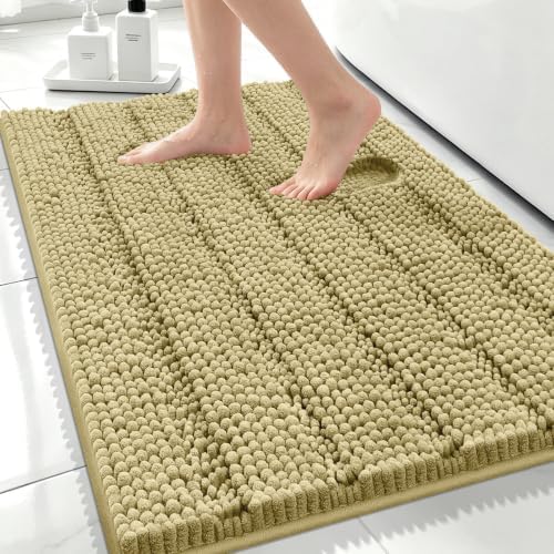 Bcoimo Bath Rug Mat,Beige Chenille High Absorbent Bathroom Shower Tub Mats