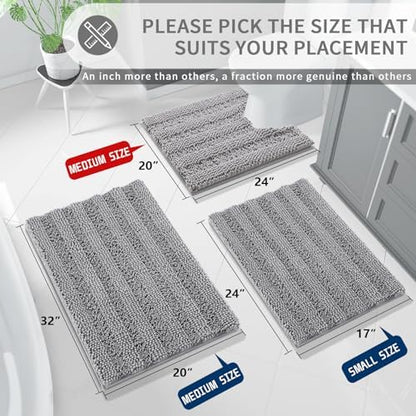 Yimobra Toilet Rugs U Shaped Washable 24 x 20, Non Slip and Super Absorbent Toilet Mat, Quick Dry, Ultra Luxury Microfiber Chenille Plush Fluffy Contour Bath Rugs for Toilet Base, Gray