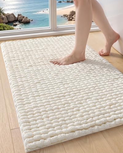 DEXI Bathroom Rugs 36x24, Non Slip Washable Chinelle Bath Mat, Cream