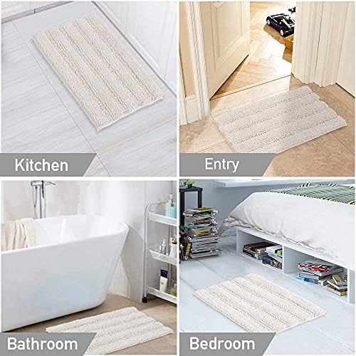 2-Piece Bathroom Rug Set with U-Shaped Mat, Soft Absorbent Chenille, Ivory