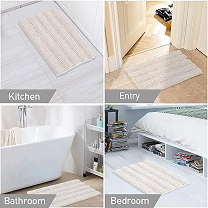 2-Piece Bathroom Rug Set with U-Shaped Mat, Soft Absorbent Chenille, Ivory