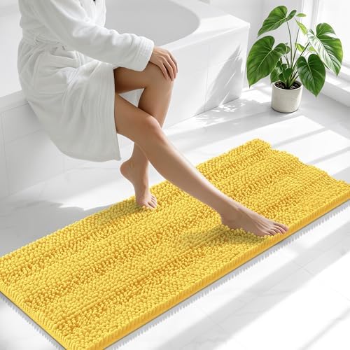 Smiry Thick Chenille Bathroom Runner Rugs 44x24, Absorbent Bath Mat, Yellow