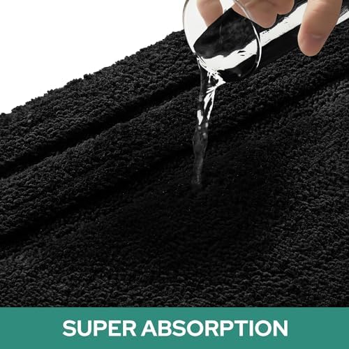 HOMEIDEAS Bathroom Rugs Sets 2 Piece, Super Soft and Absorbent Non Slip Microfiber U-Shaped Toilet Bath Mat Set (20"x32"+U20 x24, Black)