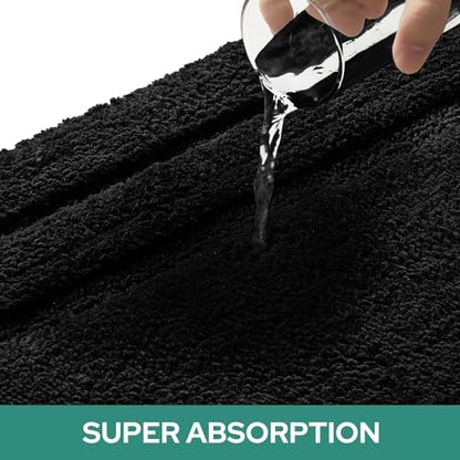 HOMEIDEAS Bathroom Rugs Sets 2 Piece, Super Soft and Absorbent Non Slip Microfiber U-Shaped Toilet Bath Mat Set (20"x32"+U20 x24, Black)
