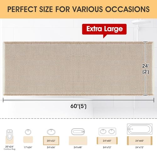IM HOME Waffle Bath Mat Brown & Cream 5'x2', Boho Woven Modern Bath Mat Rugs, Absorbent Non Slip Bathroom Rugs, Soft Washable Bath Rugs with Tassels for Bathroom, Bedroom, Kitchen, Shower, Tub