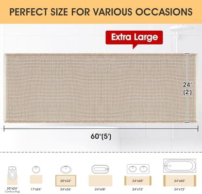 IM HOME Waffle Bath Mat Brown & Cream 5'x2', Boho Woven Modern Bath Mat Rugs, Absorbent Non Slip Bathroom Rugs, Soft Washable Bath Rugs with Tassels for Bathroom, Bedroom, Kitchen, Shower, Tub