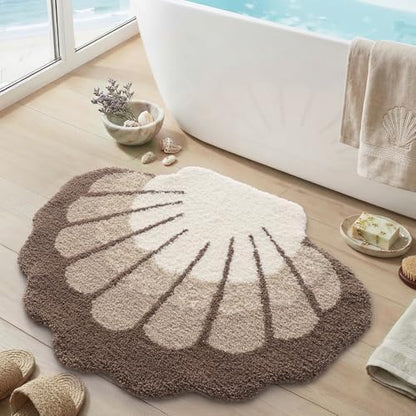 DEXI Cute Seashell Bath Mat, Coastal Scallop Bathroom Rug, 31x24 Beige