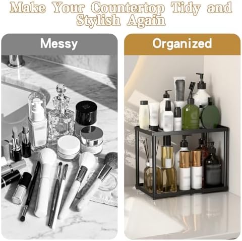 2 Tier Bathroom Counter Organizer, Rectangular Vanity Organizer Shelf, Skincare and Makeup Countertop Storage Rack for Kitchen, Bathroom, Bedroom, Black