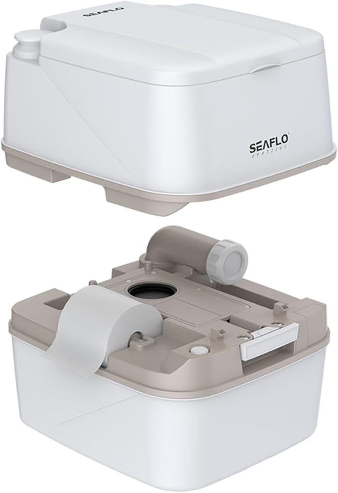 SEAFLO Premium Camping Portable Toilet - 5.8 Gallon Waste 3.43 Gall Fresh Tank (100 Flushes), 440 lbs Max Weight, Level Indicator, Sealed Waste Tank for RV, Boat, Elderly, Off-Grid, 4-Year Warranty