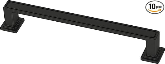 Franklin Brass 10 Pack Matte Black Cabinet Handles 5-1/16 inch (128mm) Kitchen Cabinet Handles and Drawer Pulls for Cupboards and Dressers | Recessed Square