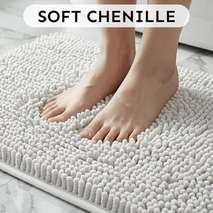 Secura Bathroom Rugs 47x28, Ultra Soft Chenille Bath Mat, Super Absorbent & Quick Dry Bathroom Mat, Non Slip Machine Washable Bath Rugs for Tub, Shower, Home Decor Accessories (White)