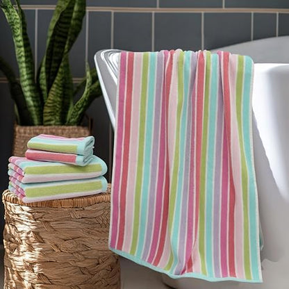 ORIGINAL KIDS 6 Piece Towel Set - 100% Cotton Cabana Stripe Kids Towel Set