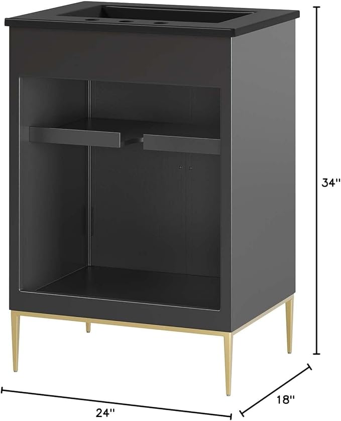 Modway Awaken Bathroom Vanity Cabinet, 24", Black Black