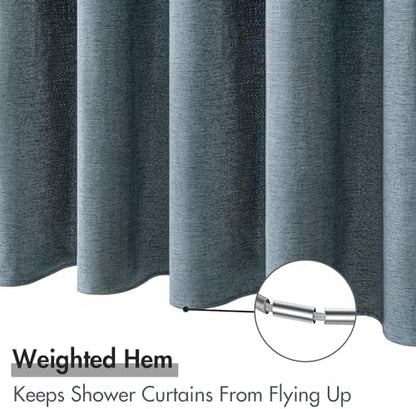 MIULEE Linen Fabric Shower Curtain Dusty Blue W72*L78 12 Metal Hooks