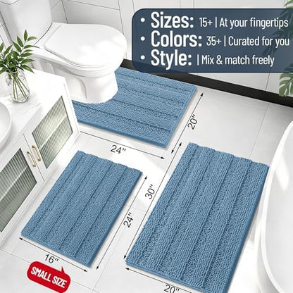 Smiry Thick Chenille Large Bathroom Runner Rugs 44x32, Bath Mat, Airy Blue