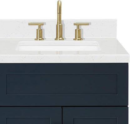 ARIEL Hamlet 60-inch Bathroom Vanity with Sink,Solid Wood, 1.5-inch Carrara White Quartz Countertop, Double Rectangular Porcelain Sink, 4 Soft Closing Doors, 3 Dovetail Drawers, Midnight Blue