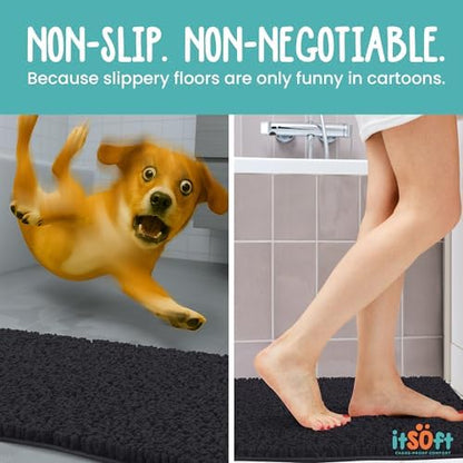 Standard Chenille Bath Mats 34"x21", Plush Absorbent Quick Dry, Soft & Machine Washable, Non Slip Carpet for Bathroom, Thick Bathroom Rugs, Shower Restroom Rug Mat, Alfombras De Bano, Bathrugs