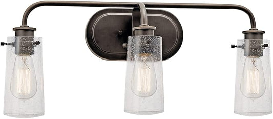 KICHLER Braelyn 24" 3 Light Vanity Light with Clear Seeded Glass Olde Bronze®