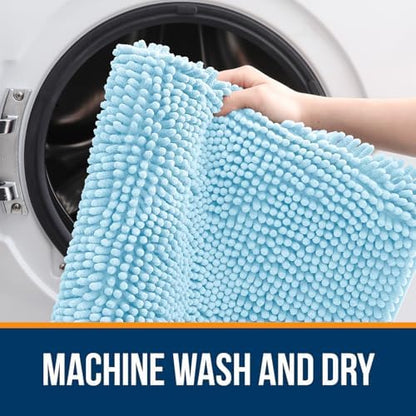 OLANLY Chenille Bathroom Rugs Mats Sets 2 Piece, 24"x16"+24"x20", Sky Blue