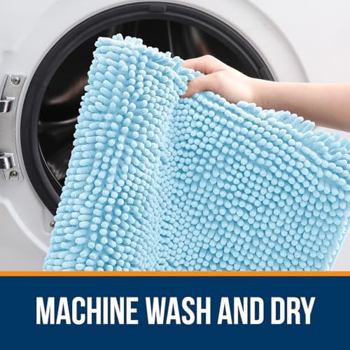 OLANLY Chenille Bathroom Rugs Mats Sets 2 Piece, 47"x20"+24"x20", Sky Blue