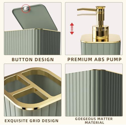 XLHOMO 26PC Bathroom Accessories Set - Gorgeous Sage Green Bathroom Set, Bathroom Accessory Set, Shower Curtain Set with Bathtub Mats for Shower Tub, Trash Can & Soap Dispenser