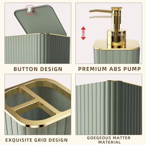XLHOMO Bathroom Accessories Set - 25PC Sage Green Bathroom Set, Bathroom Set with Shower Curtain and Rugs, Sage Green Shower Curtain Set, Bathroom Accessory Set, Trash Can & Soap Dispenser