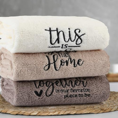 FuWeave 3 Pcs Hand Towels Bathroom Set,Brown,Inspirational Language