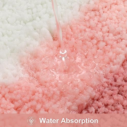 HAOCOO Pink Bathroom Rugs Non Slip 20X31 inch, Ultra Soft Absorbent Irregular Shape Bath Rug, Microfiber Washable Non-Slip Bathmat Boho Decor for Bedroom Bathroom Floor Tub Shower