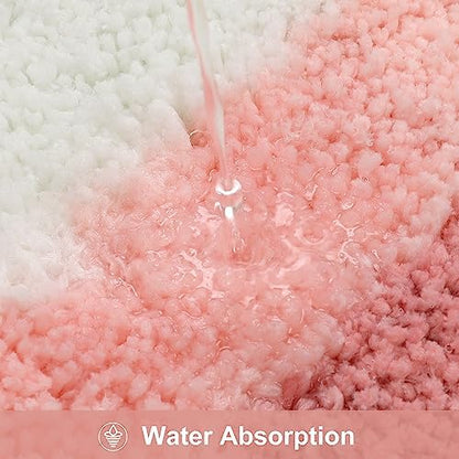 HAOCOO Pink Bathroom Rugs Non Slip 20X31 inch, Ultra Soft Absorbent Irregular Shape Bath Rug, Microfiber Washable Non-Slip Bathmat Boho Decor for Bedroom Bathroom Floor Tub Shower