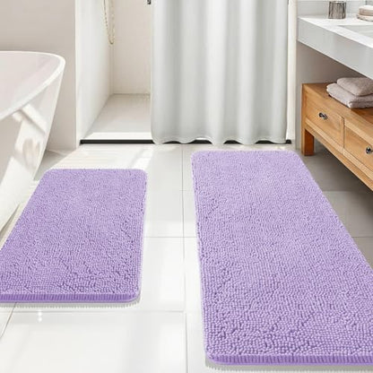 OLANLY Chenille Bathroom Rugs Mats Sets 2 Piece, 59"x20"+30"x20", Lavender
